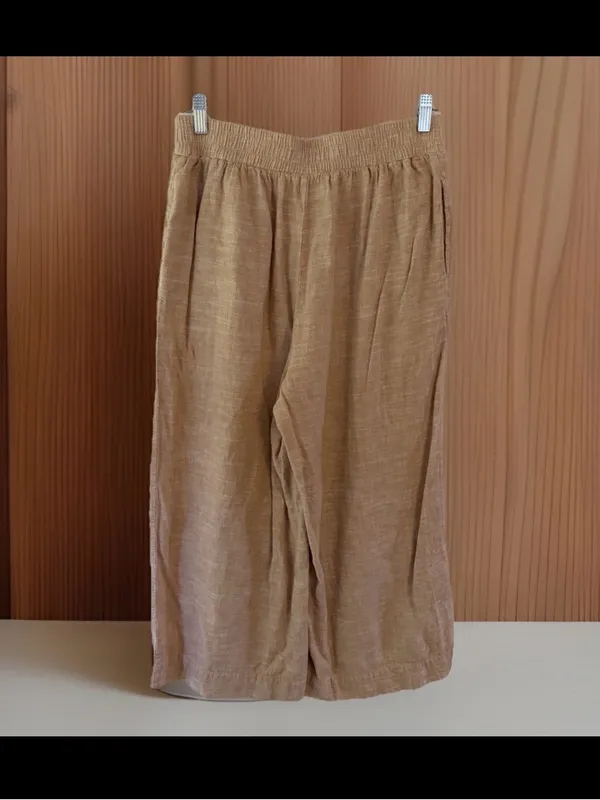 Ella Moss Kaki Color Linen Blend Wide Leg Pants M EUC Beach Vacation Travel Boho - Image 2
