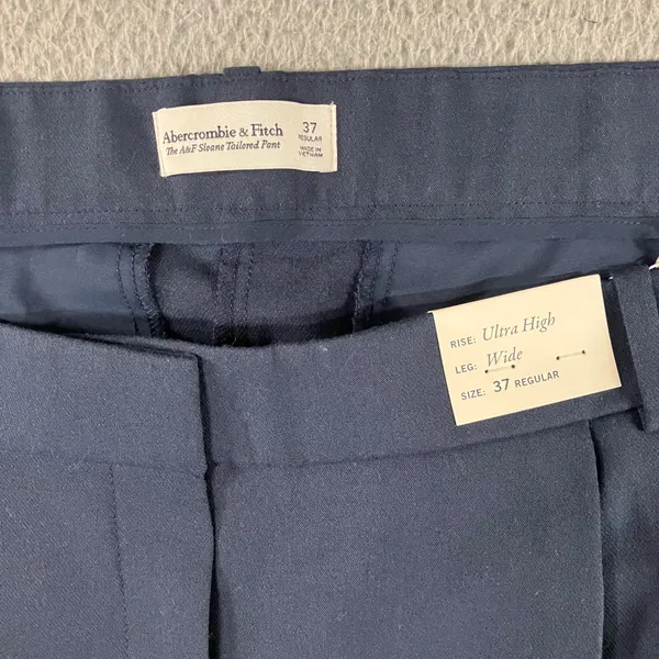 Abercrombie & Fitch Sloane Tailored Pant Women 37 Regular Navy Ultra High Wide‎ - Image 4
