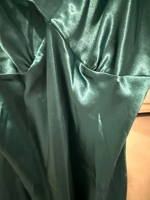 Emerald Green Satin Mini Dress with Spaghetti Straps Size S - Image 2