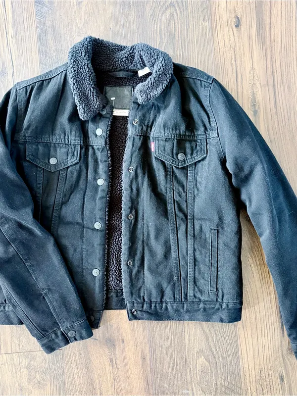 Levi's Premium Black Sherpa Lined Denim Trucker Jacket Size Large - Image 8