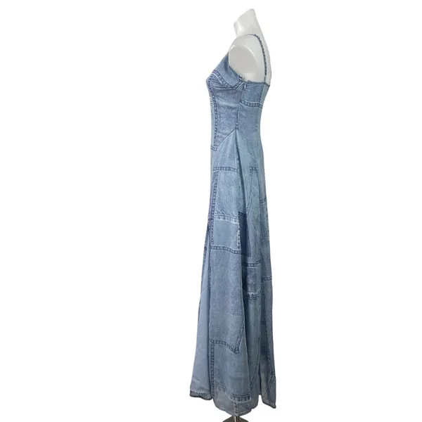 ASOS Design Womens Blue Sleeveless Denim Patchwork Camisole A-line Maxi Dress 4 - Image 2