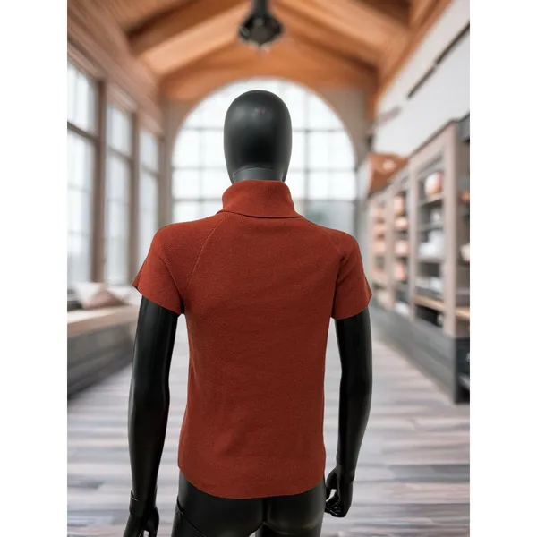 Luca Luca 100% Cashmere Rust‎ Short Sleeve Turtleneck Sweater L - Image 5