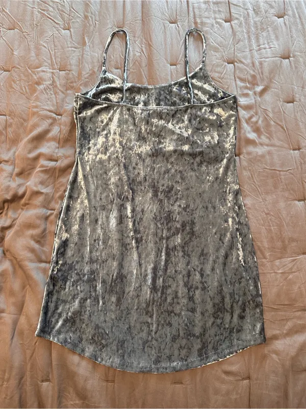 Forever 21 Silver Crushed Velvet Spaghetti Strap Mini Dress - Image 3