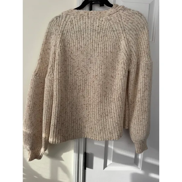 On Twelfth Cream‎ Marled Chunky Knit Button Front V-Neck Cardigan Sweater S - Image 3