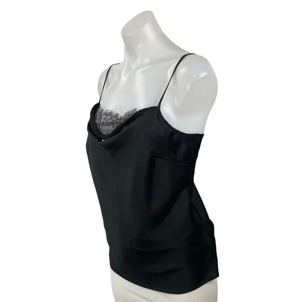 Lulus Women's Black Silky Satin Lace Trim Cowl Neck Sleeveless Cami Tank Top XL - Image 3