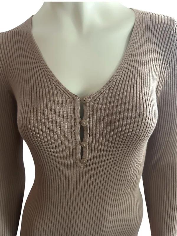 Abercrombie & Fitch Henley Ribbed Button Cuff Sweater Dress Tan Small NWT - Image 6