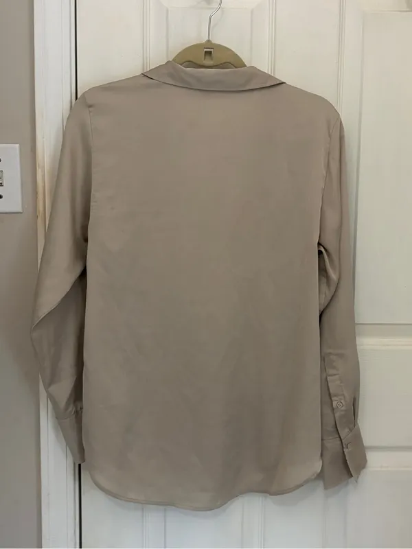 H&M Silky V-Neck Button Down Blouse in Light Taupe - Image 4