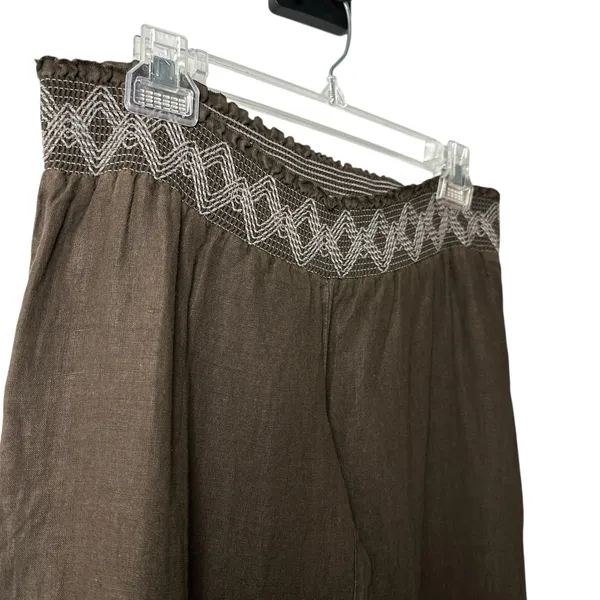 VTG Guess Jeans Women's 100% Linen‎ Pants Large Y2K Boho Wide Leg Smocked Waist - Image 8