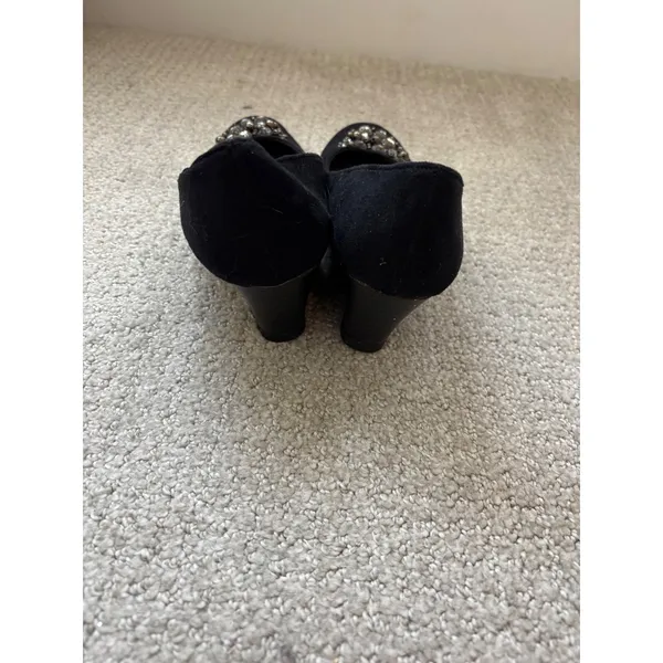 Report Wedge Heels Womens 8 Black Rhinestone Embellished Low Pump Evening Glam‎ - Image 5