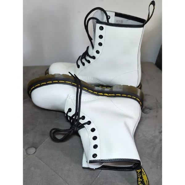 Dr. Martens White Lace-Up Women's Combat Boots with Black Laces - Image 7