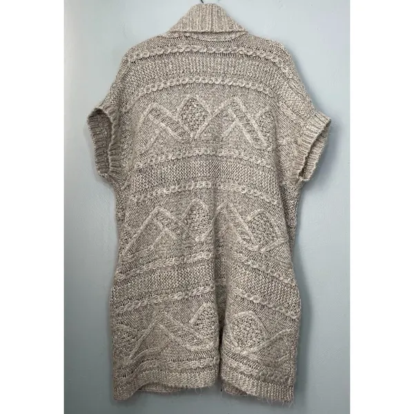 Lagenlook One Size Gray Chunky Cable Knit Wool Cardigan Cozy Minimalist Boho - Image 5