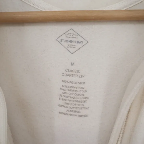 St Johns Bay Womens Classic Quarter Zip Fleece Pullover Cream M - Image 3