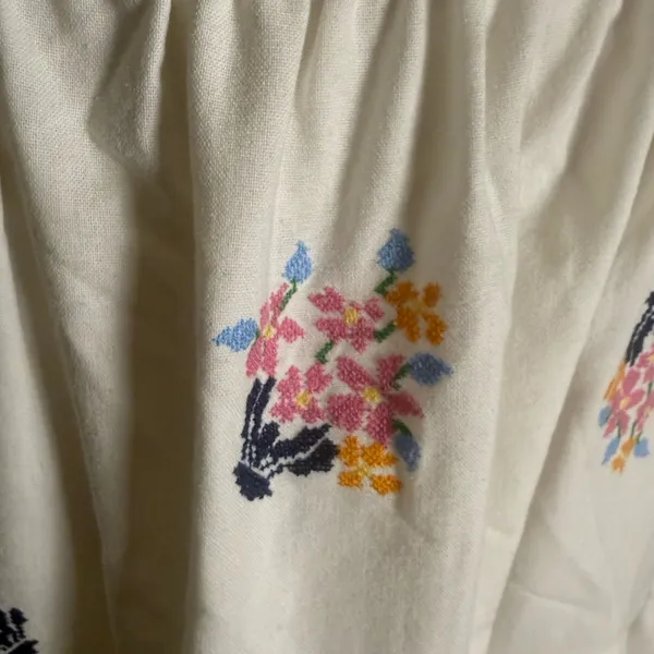 Lele White Embroidered Tiered Maxi Skirt Linen Blend Large - Image 2