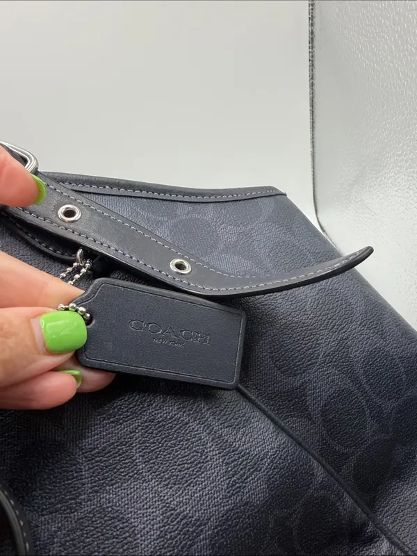 Coach Black Meadow Shoulder Bag in Signature Canvas Dual Straps Brown Interior - Image 6