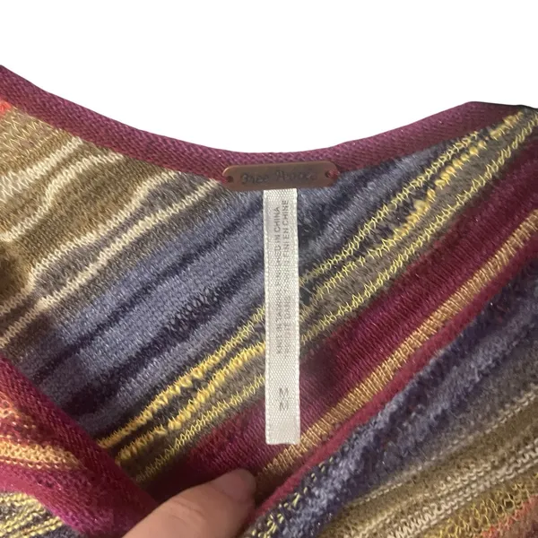 Free People Women's Medium Rainbow Striped Open Knit Round Neck‎ Boho Top - Image 3