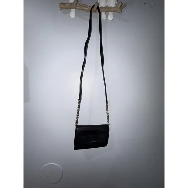 Kate Spade Black Saffiano Leather Chain Crossbody Wallet Bag Gold Hardware P - Image 10