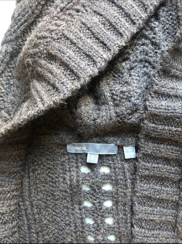 Vince Chunky Fisherman Knit Hooded Sweater Size S Alpaca Wool Blend - Image 3