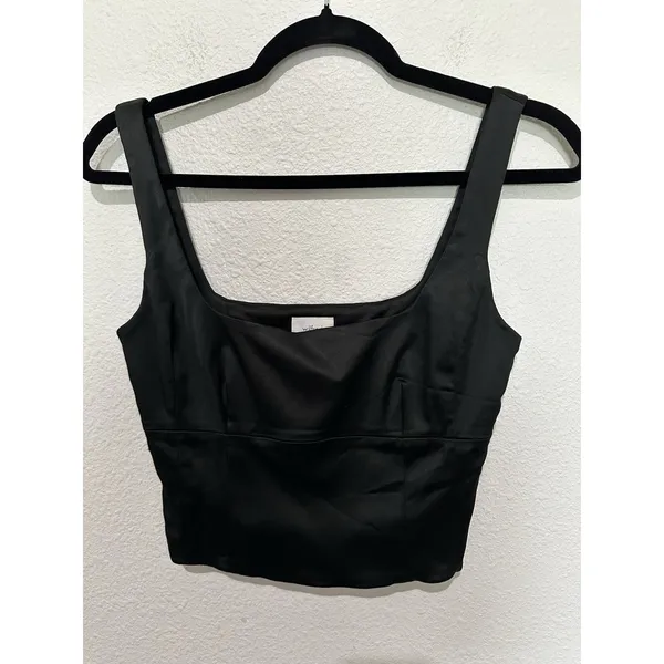 Wilfred Shine Satin Bustier from Aritzia It is a sleek black cropped tank top XS - Image 5