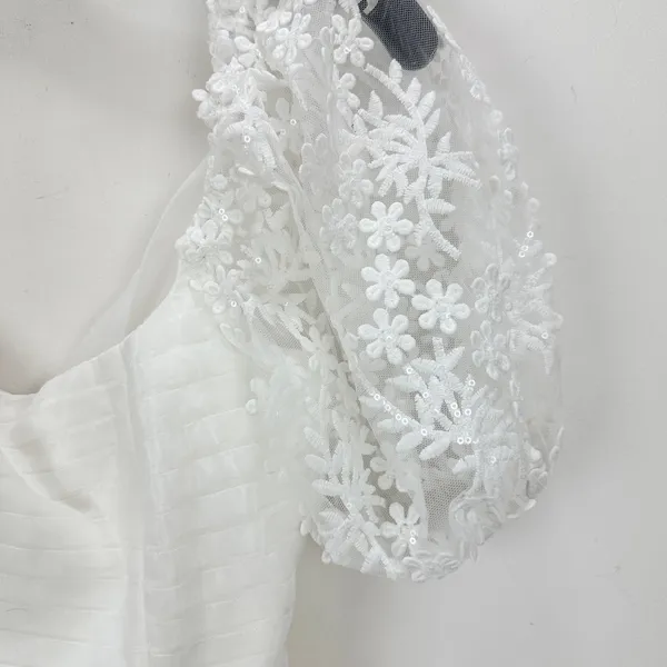 Lulus Charming Potential White Organza Backless Puff Sleeve Mini Dress M NWT - Image 7