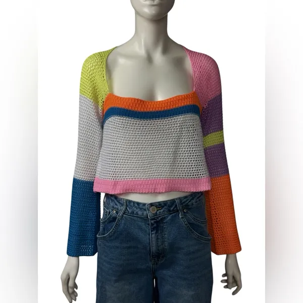 Unbranded Colorblock Colorful Women's Crochet Sweater - Image 2
