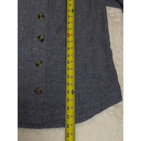 Centigrade Button Front Linen Blend Shacket Shirttail Hem Indigo Blue M NO BELT - Image 8