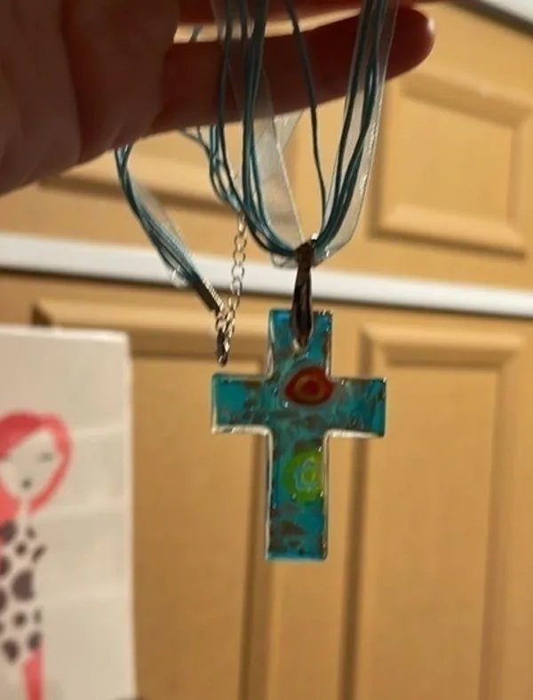Handmade Glass cross with ribbon necklace. - Image 3