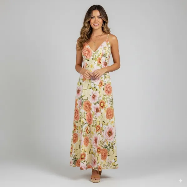 Paper‎ Heart Floral Maxi Dress Womens XS Linen Blend Sleeveless V Neck Summer - Image 2
