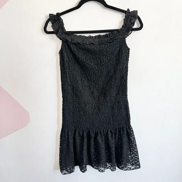 Black Lace‎ Ruffle Hem Dress, Coquette, Goth, Y2K, Romantic, Lolita, Medium - Image 2