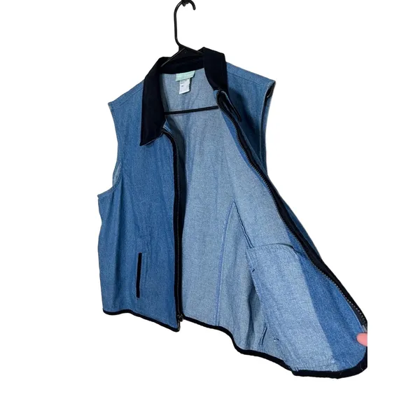 220 Hickory Vintage Denim Sleeveless‎ Zipper Front Velvet Collar Vest XL - Image 5