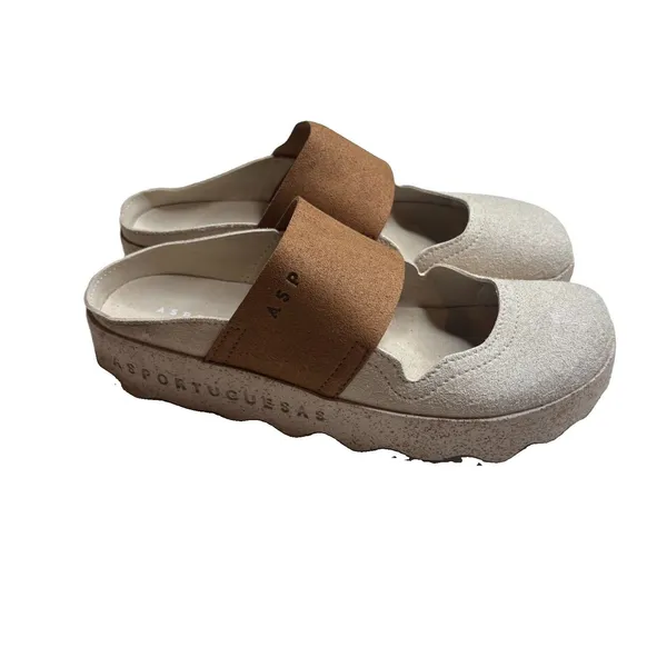 Asportuguesas Fly London Cana Slide Size EU 37 US 6.5 Brown Tan Suede Clogs - Image 4