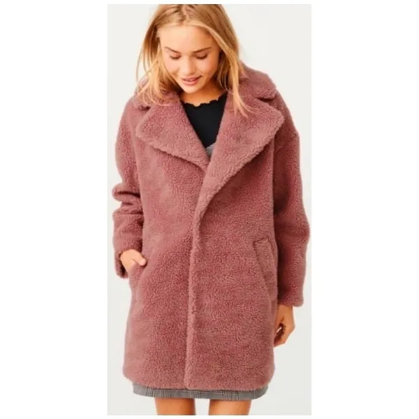 Abercrombie & Fitch Sherpa Teddy Fleece Over Coat XS Mauve Pink Cozy Soft Y2K - Image 11