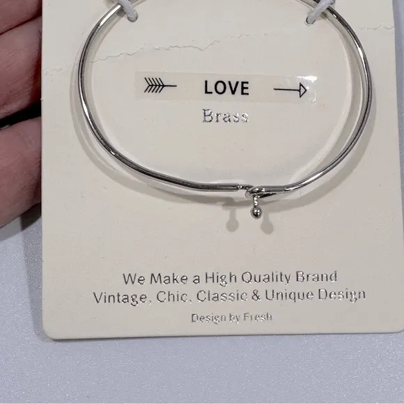 Fresh & Co Silver “ Love “ Bangle Bracelet Minimalist Sweet Simple Dainty - Image 3