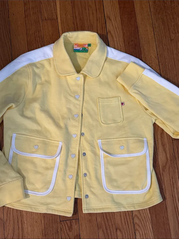Strawberry western heart snap yellow cardigan collared size S cotton fall - Image 3