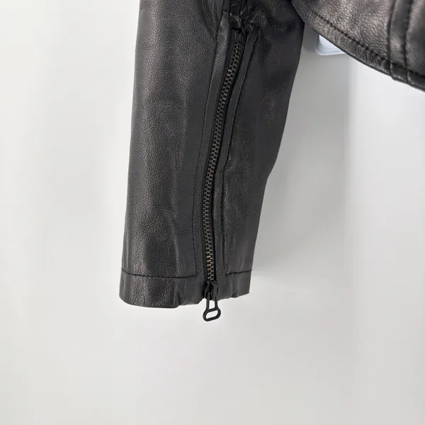 Alice + Olivia Black Lambskin Leather Asymmetric Drape Collar Moto Jacket Fits S - Image 2