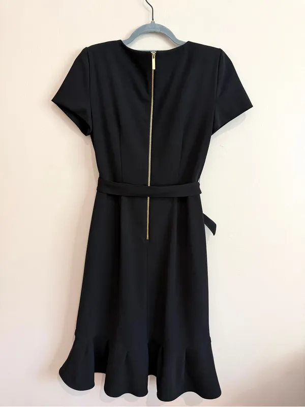 Calvin Klein Black Wrap Ruffle Tie-Waist Crepe Dress Size 4 - Image 8