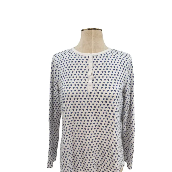 Roller Rabbit Blue Heart‎ Pajama Top Pima Cotton Henley Sleep Shirt Size Small - Image 5