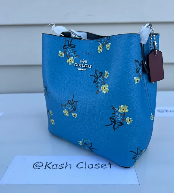 Coach Mini Town Bucket Bag With Floral Bow Print -Blue Multi - Image 5