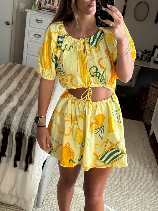 Sabo Yellow Pattern Mini Dress - Image 3