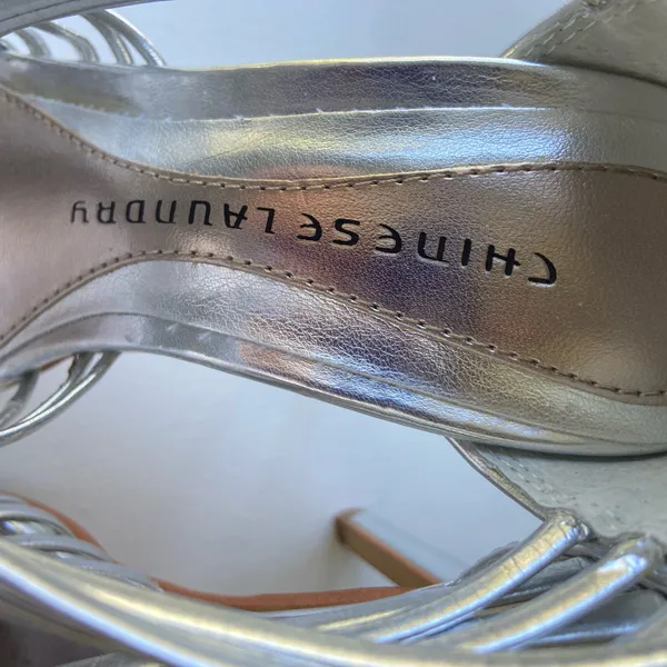 CHINESE LAUNDRY Silver Strappy Platform Heels 6.5  - Image 8