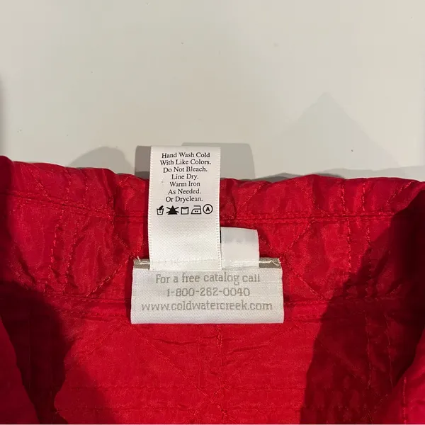 2000s Coldwater Creek 100% Silk Red Quilted Women's Coat Jacket Preppy Classic M - Image 4