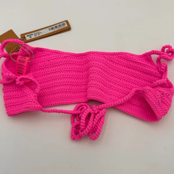 SKIMS Taffy PINK Women's Crochet Swim Scoop Bikini Top NWT Size XXS - Image 4