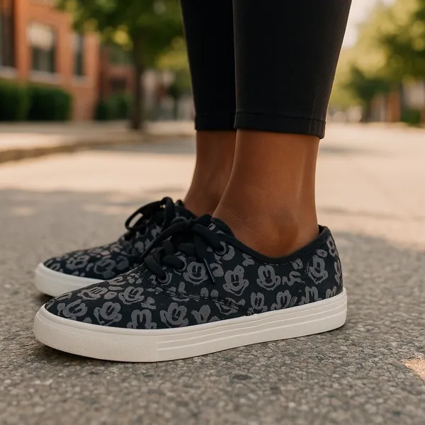 Disney Mickey Mouse Canvas Sneakers Size 10 Black Grey Retro Streetwear Shoes - Image 16