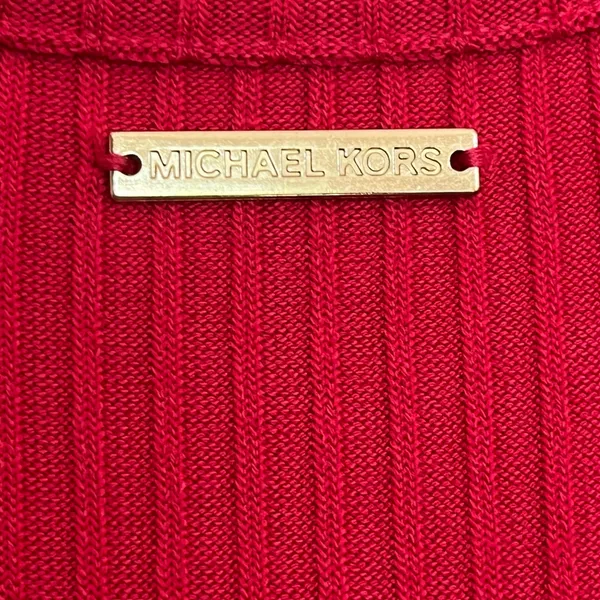 Michael‎ Michael Kors Ribbed Knit Midi Dress Red Pink Ring Shoulder Belted Small - Image 12