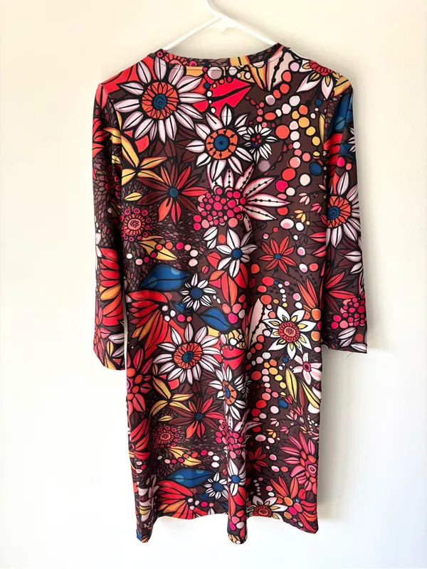 Lesley Evers Arden Shift Mini Dress 3/4 Sleeves Vintage Floral Brown 70s Boho - Image 6
