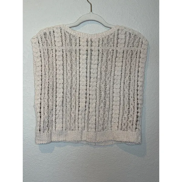Ivory Crochet Floral Open Knit Crop Top Medium Boho Artisan - Image 7