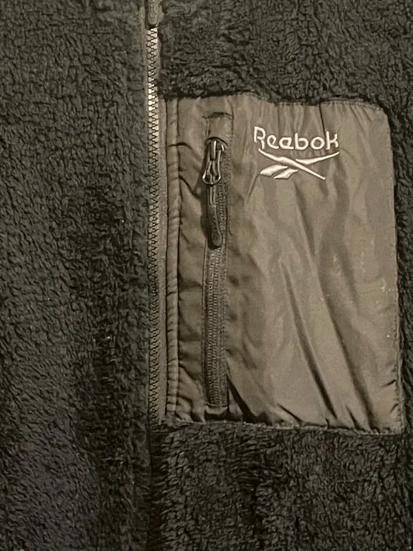 Reebok Unisex Lightweight Fleece Jacket Black Size LG Hoodie Sherpa Full Zip - Image 3
