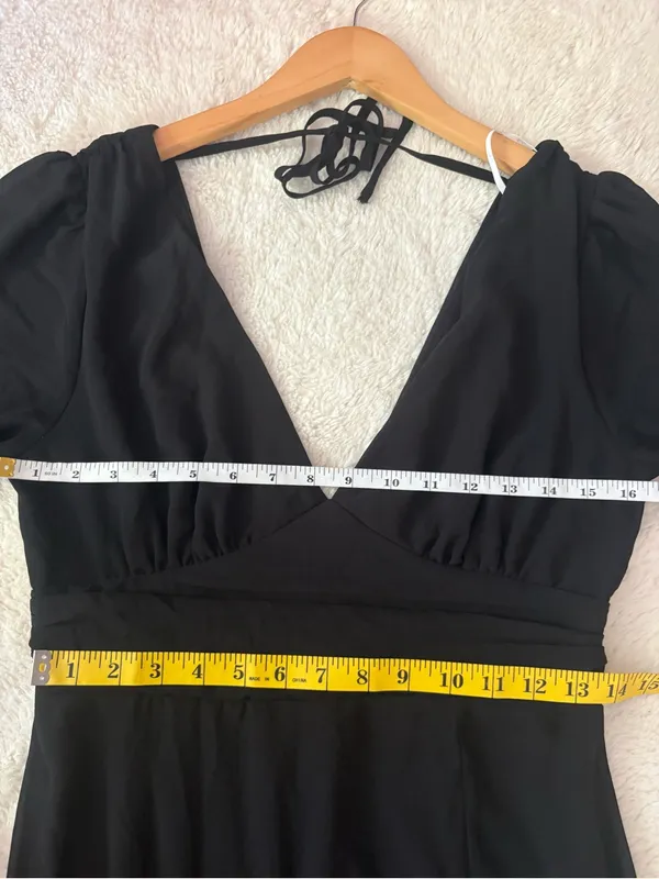 Lulus Love You So Black Long Sleeve Maxi Dress Size Medium NWT V Neck Tie Back - Image 8