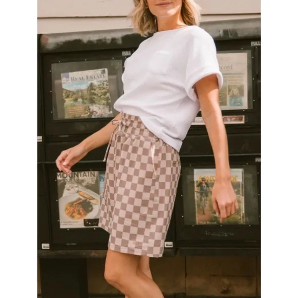 NWT Albion Cher Skirt Medium Brown Checkers Jetsetter Travel Performance Stretch - Image 4