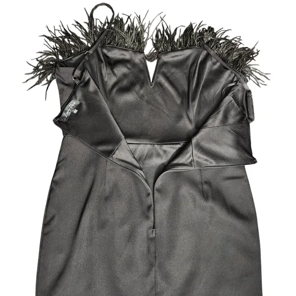 Emory Park Womens Sleek Mini Party‎ Dress Black Ostrich Feather Trim Bodycon L - Image 5