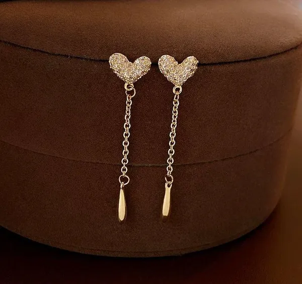 Love Heart Tassel Chain Dangle Drop Earrings for Women - Image 5